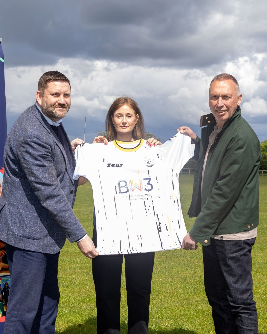 The new home shirt, carrying the BW3 logo, handed over pitch-side at Ericstan Park.